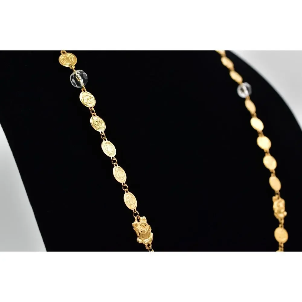 Liz Claiborne Vintage Coin Necklace Gold Chain Station Crystal Signed 80s BinBJ